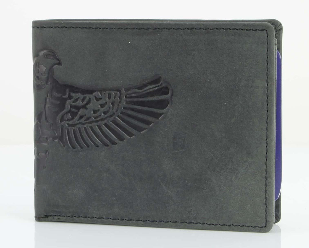 American Bison Bird Embossed Leather Mens Bi Fold Wallet