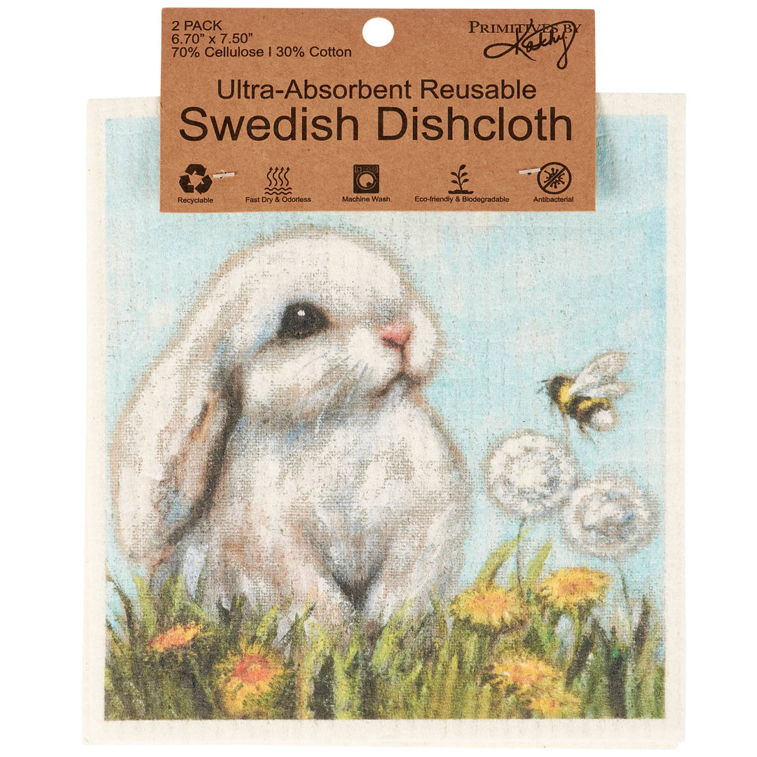 White Bunny Swedish Dishcloth Set
