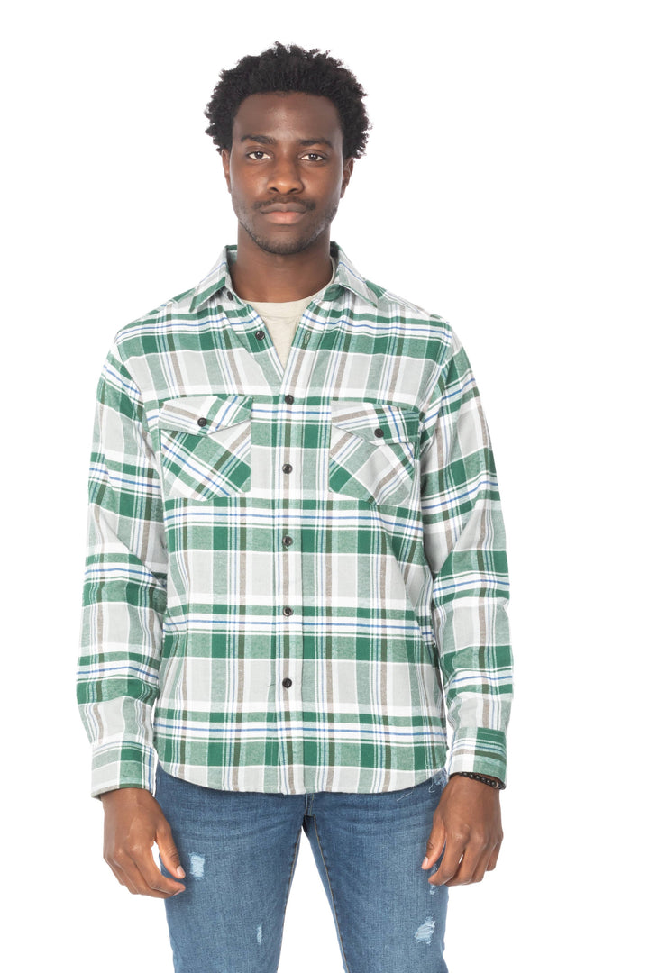 Men's Green Flannel Long Sleeve Shirt