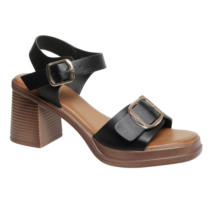 Black Bryce Buckle Heeled Sandal