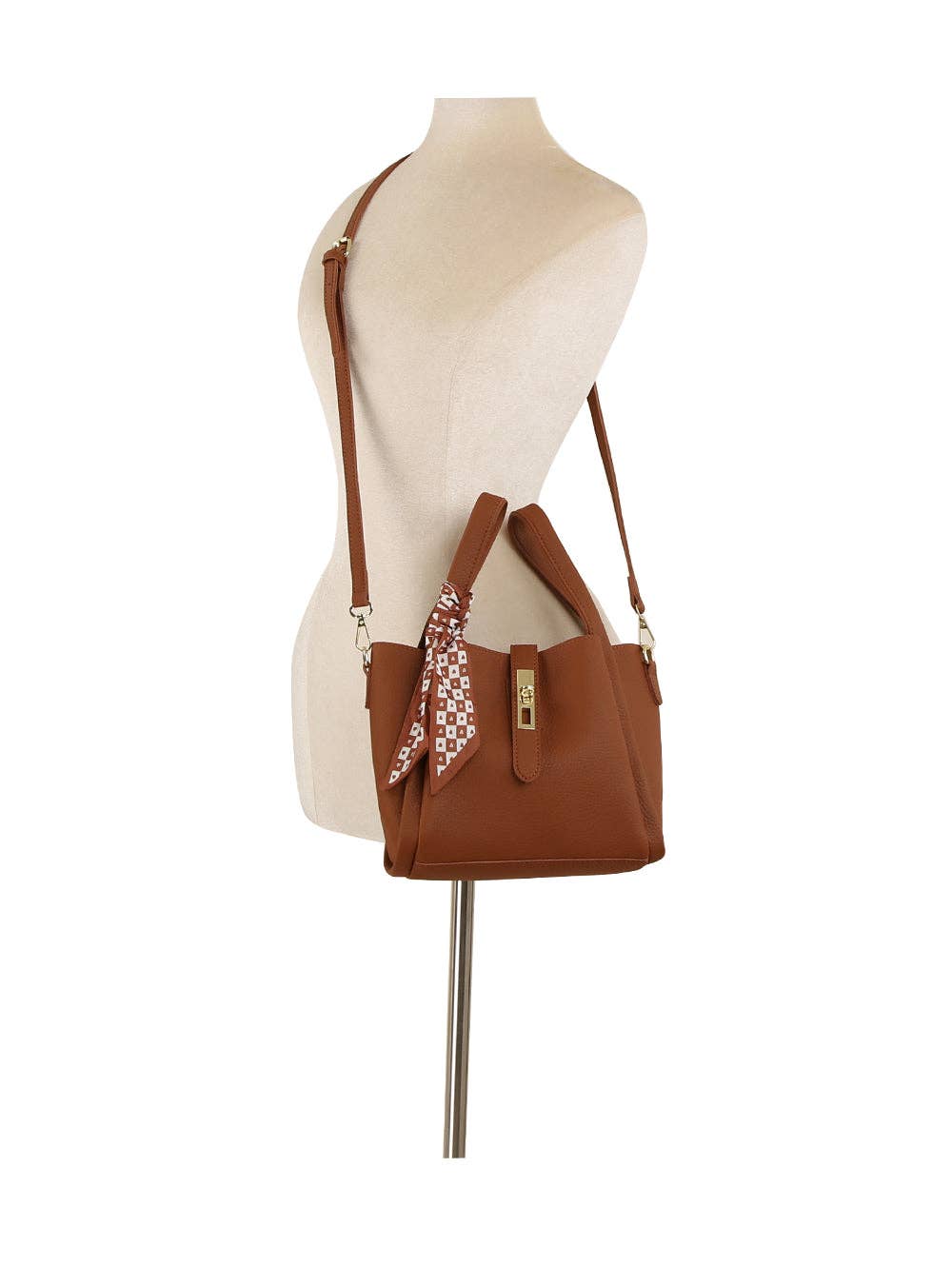 Checkered Scarf Accent Lock Mini Tote