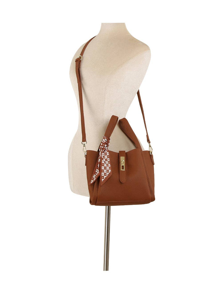Checkered Scarf Accent Lock Mini Tote