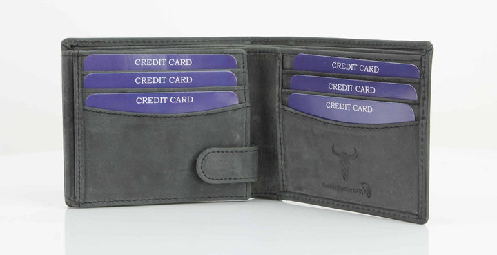 American Bison Bird Embossed Leather Mens Bi Fold Wallet
