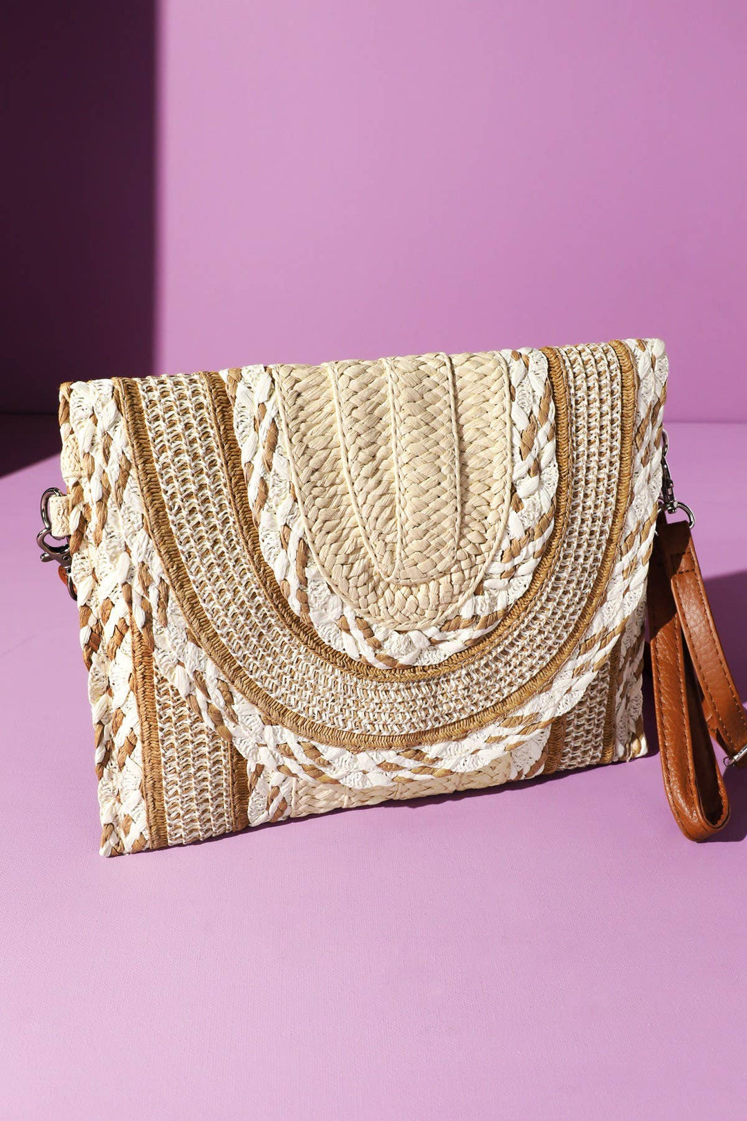 Multi Pattern Straw Clutch & Crossbody Bag