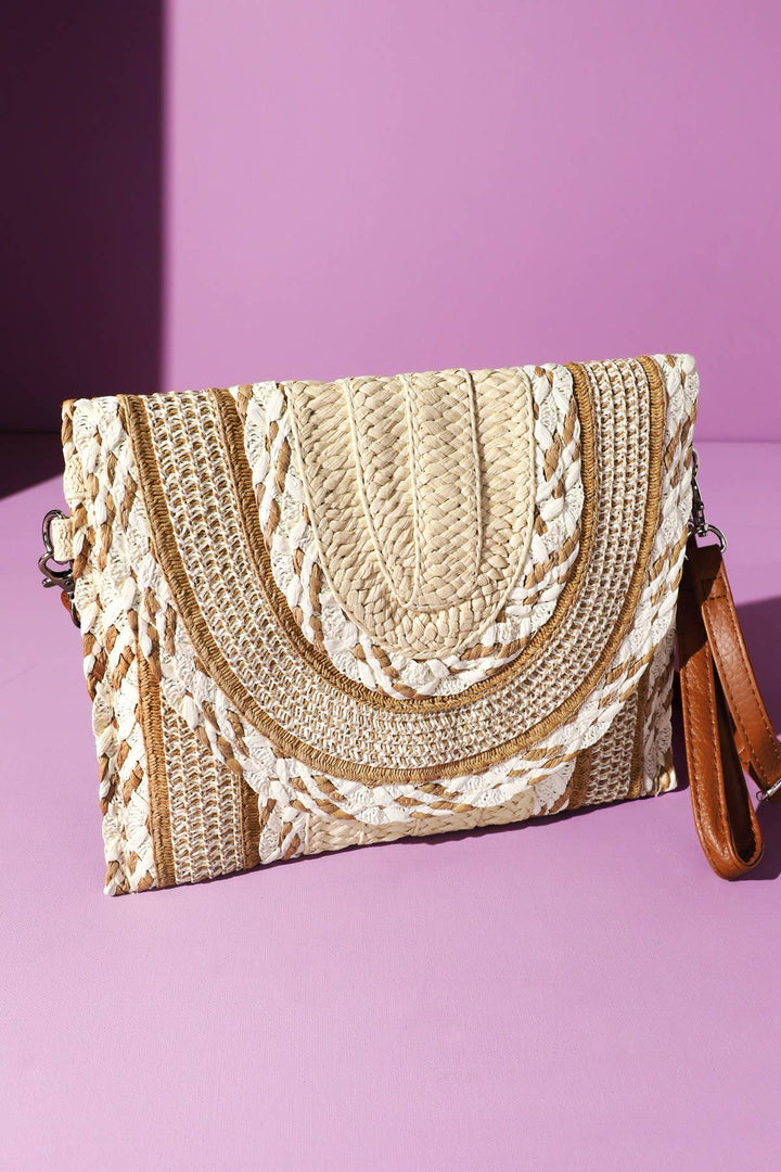 Multi Pattern Straw Clutch & Crossbody Bag