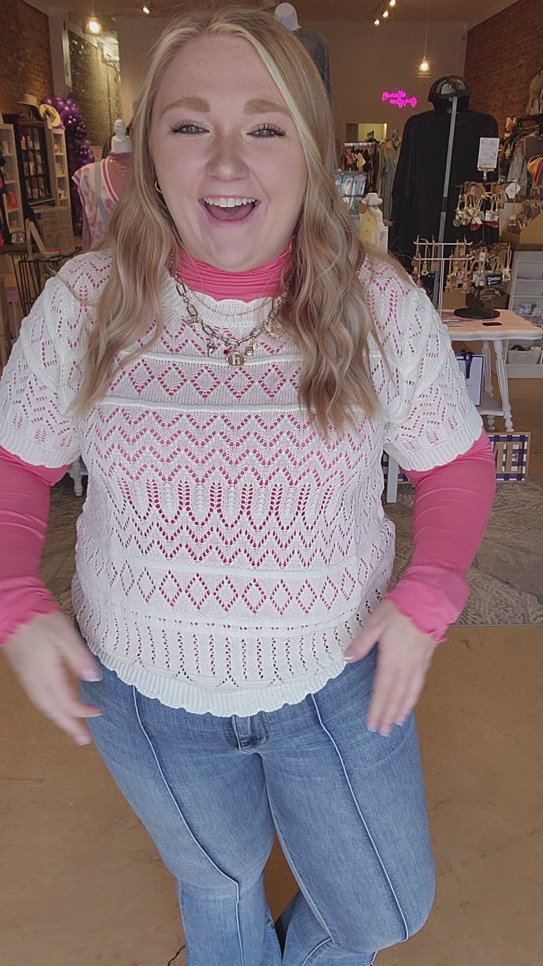 Ivory Open Knit Sweater Top