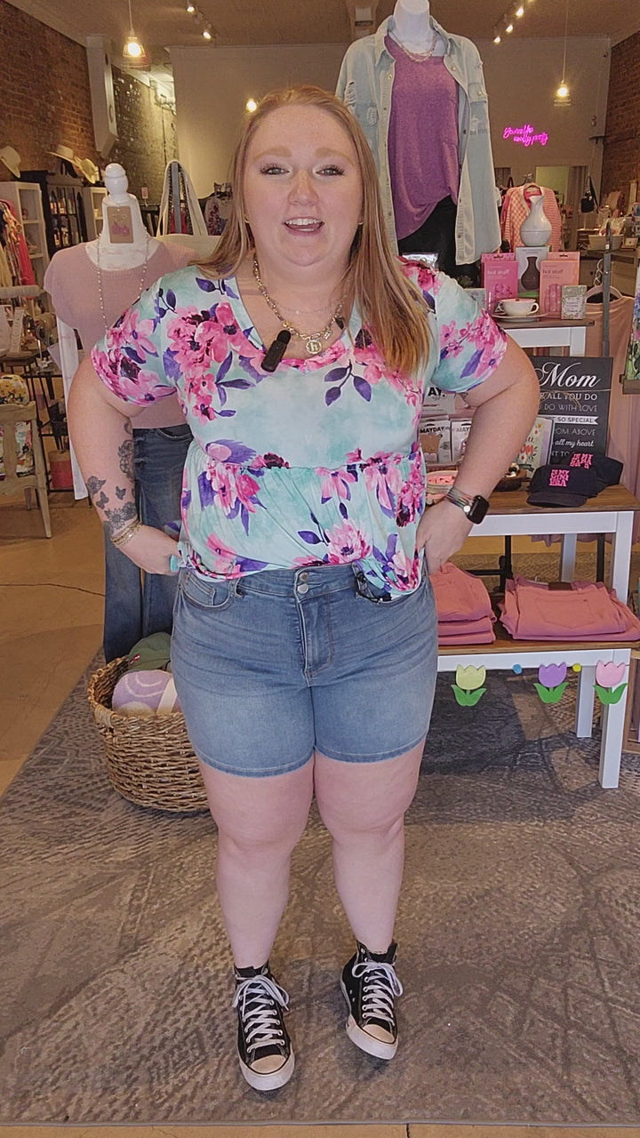 Judy Blue Tummy Control Cooling Denim Double Waistband Shorts