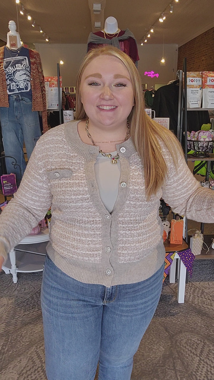 Pearl Button Grey Stripe Cardigan