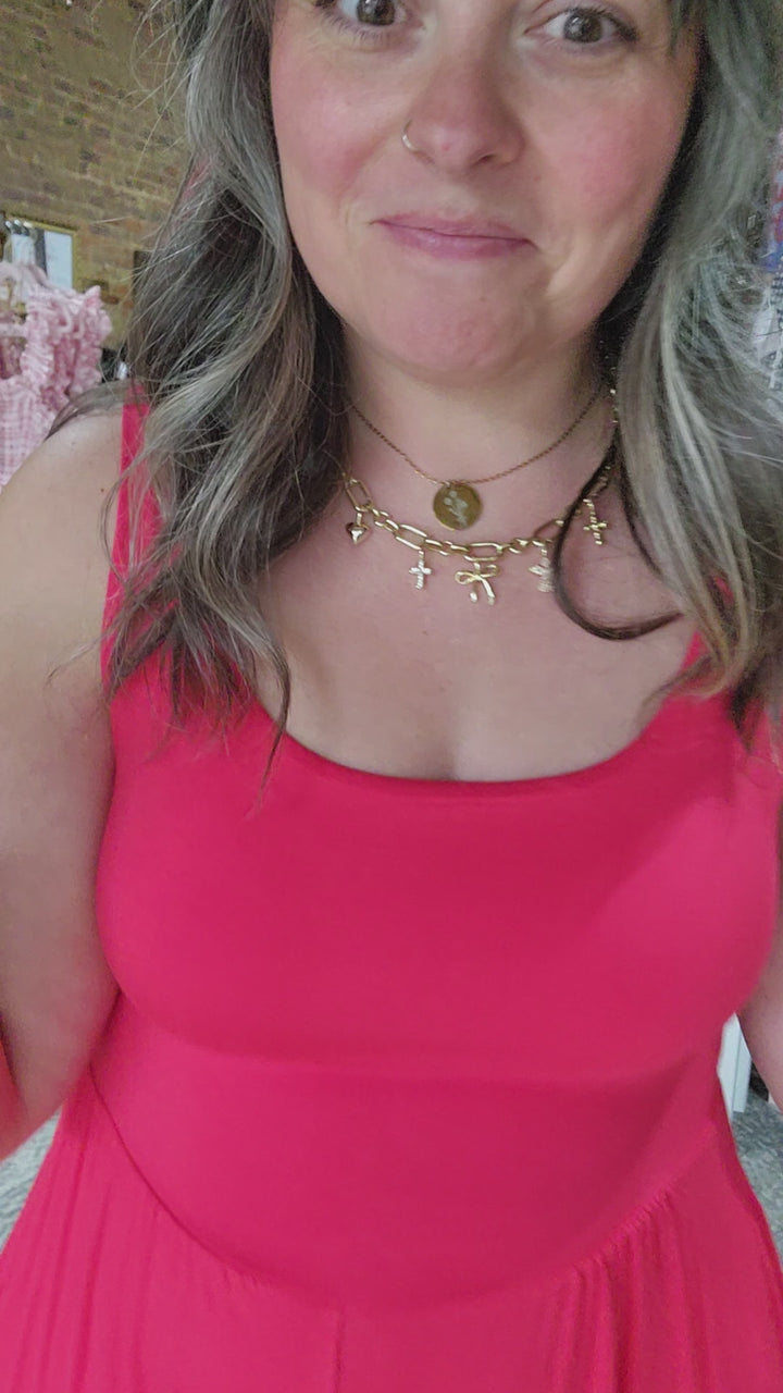 Red Double Layer Tank Romper