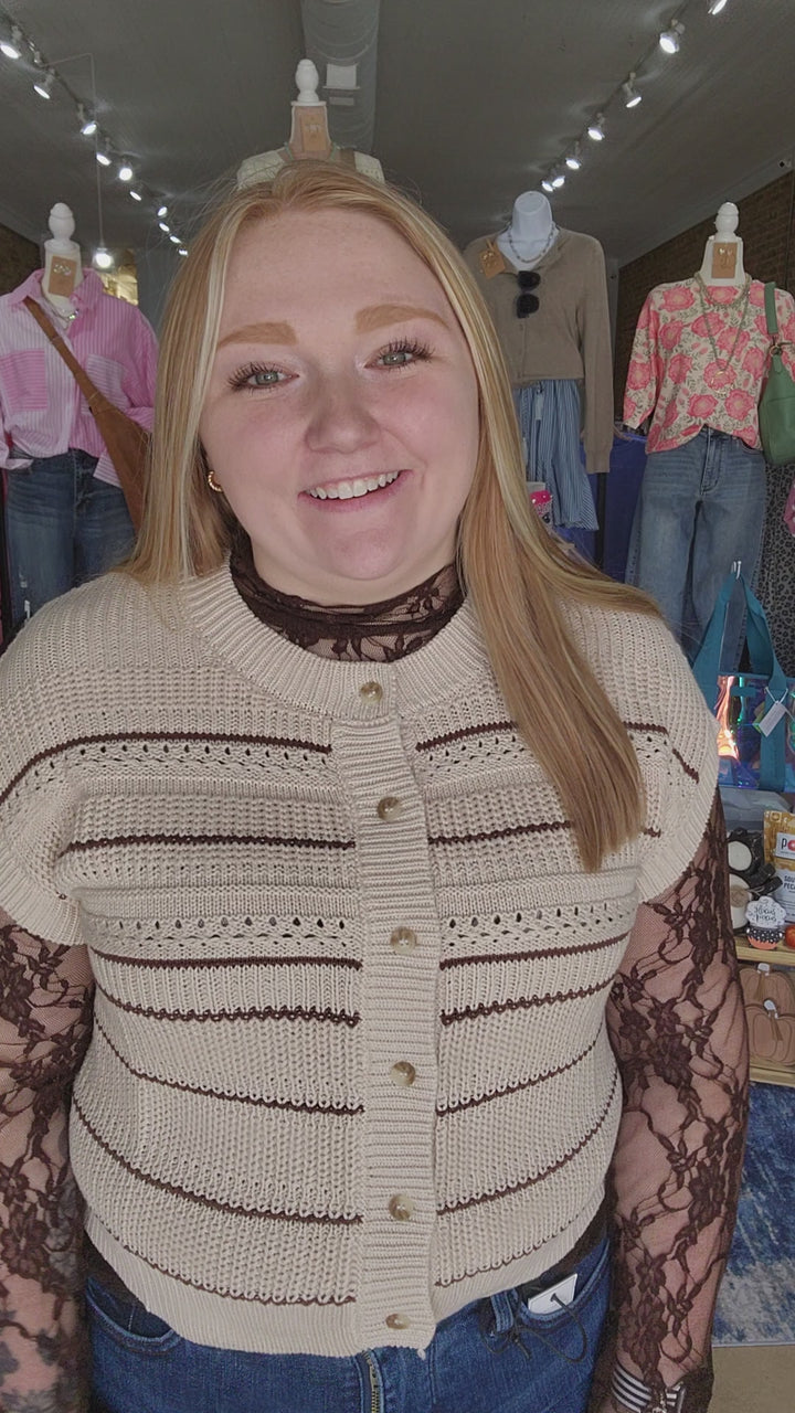 Mocha Stripe Short Sleeve Cardigan