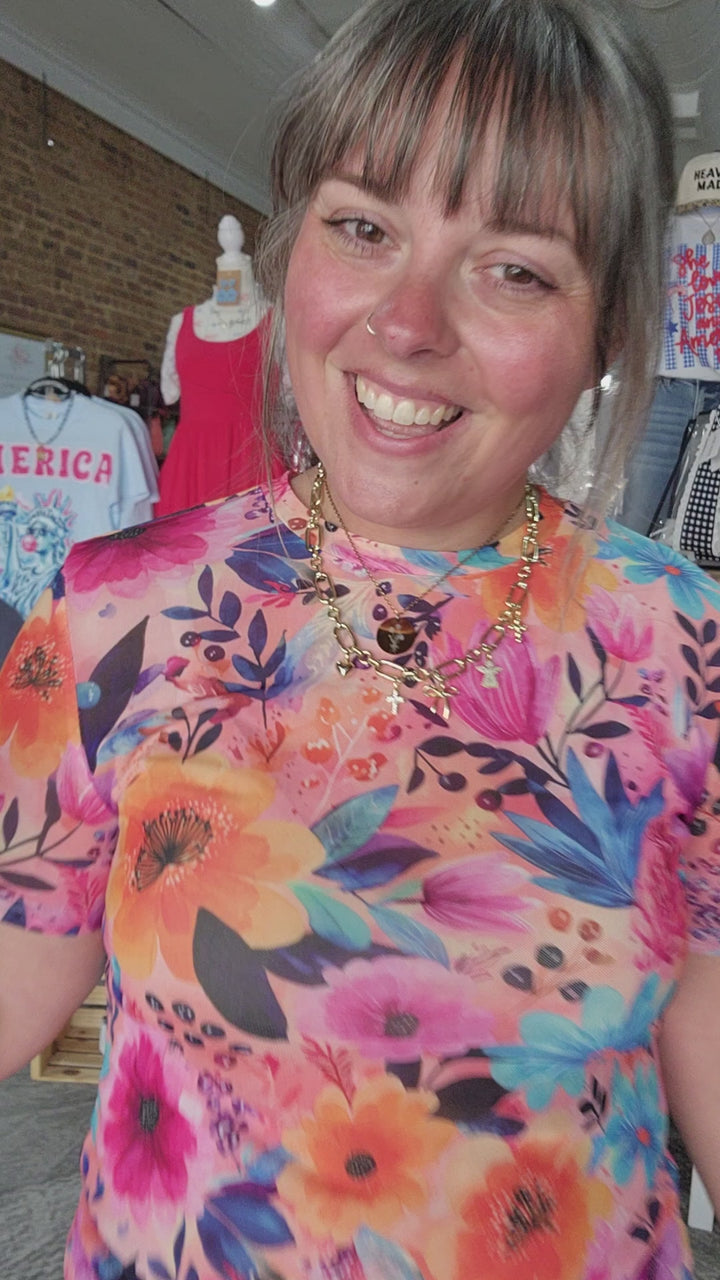 Summer Floral Mesh Top