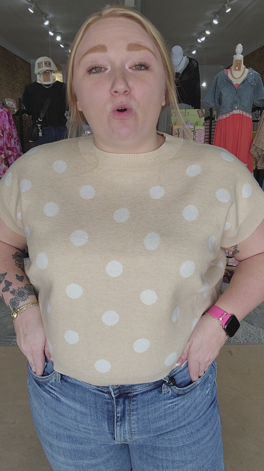 Polka Dot Sleeveless Knit Top