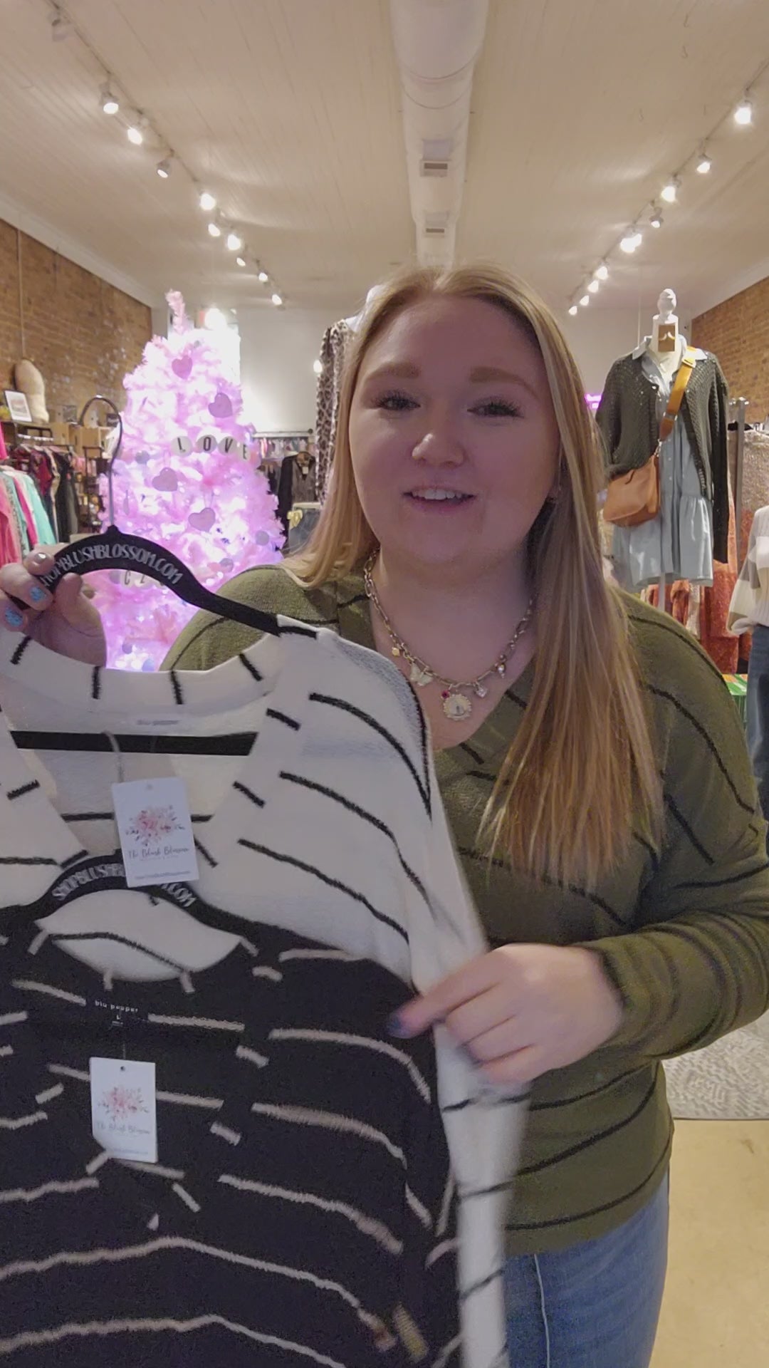 Loose Weave Stripe V Neck Top