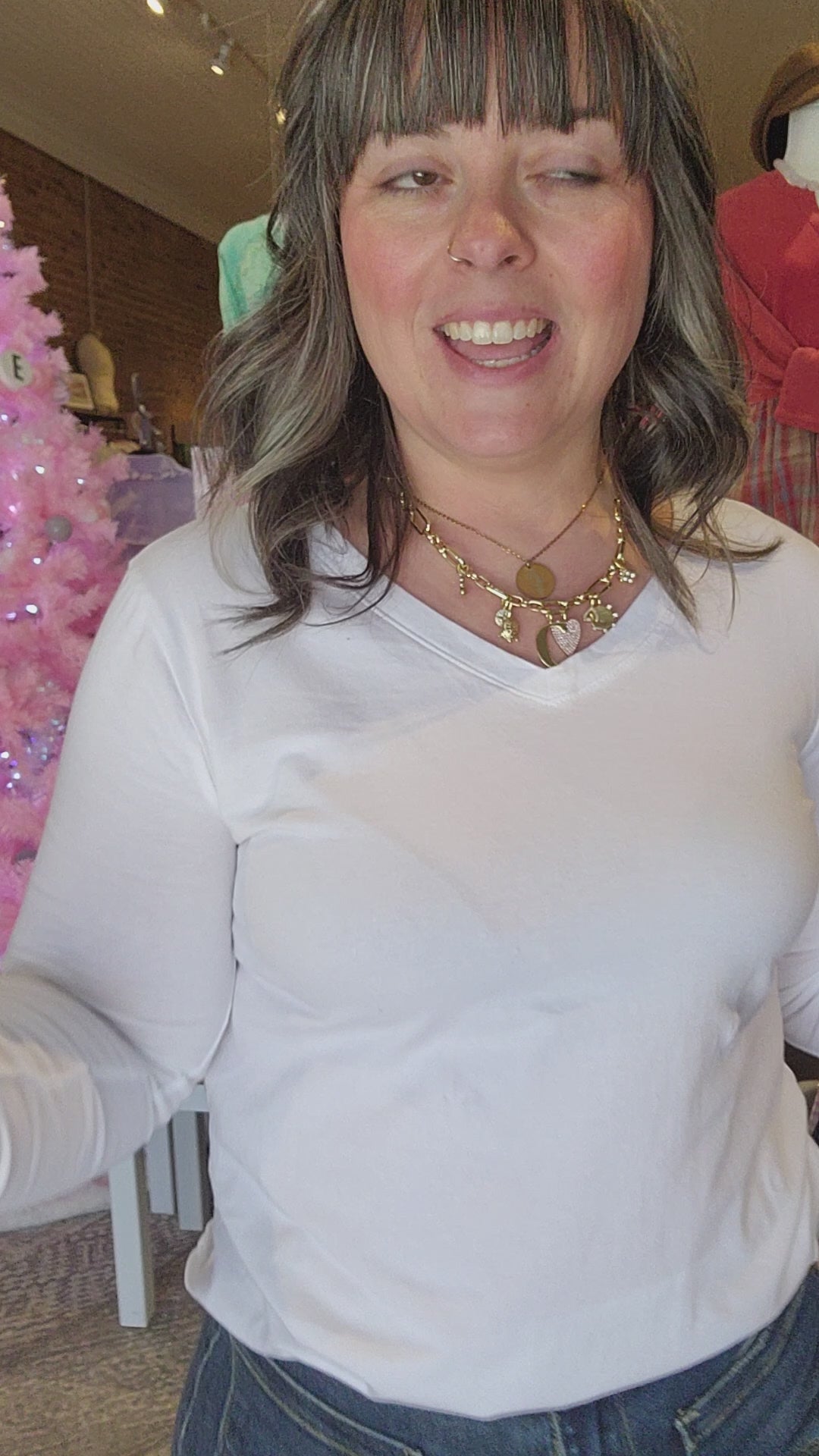 White V Neck Long Sleeve