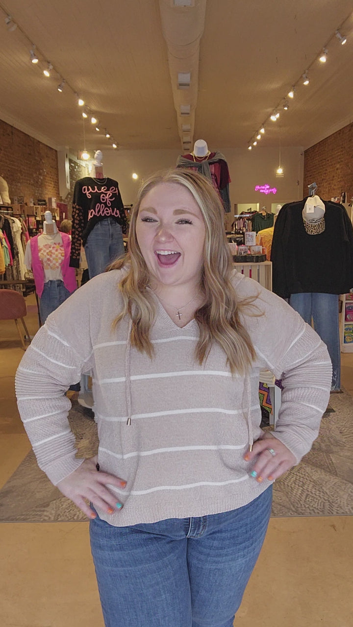 Striped Chenille Feel Hooded Pullover