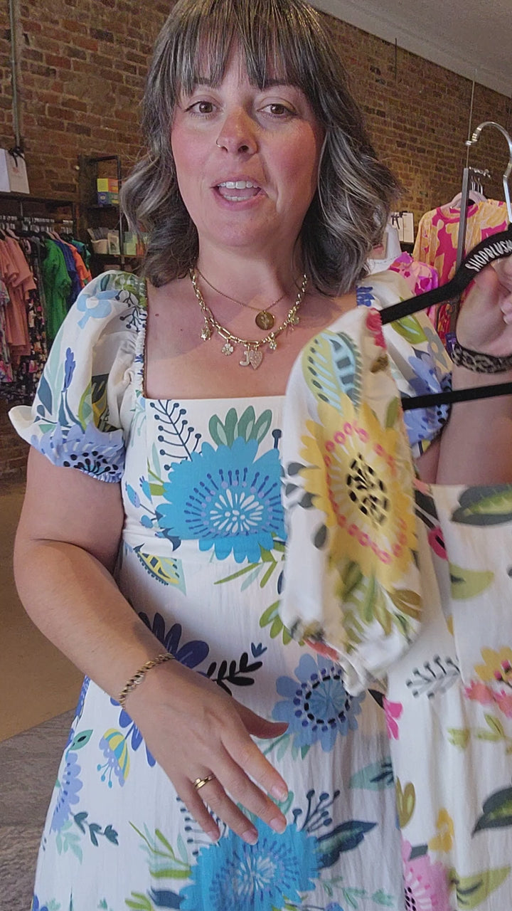 Floral Puff Sleeve Midi Dress