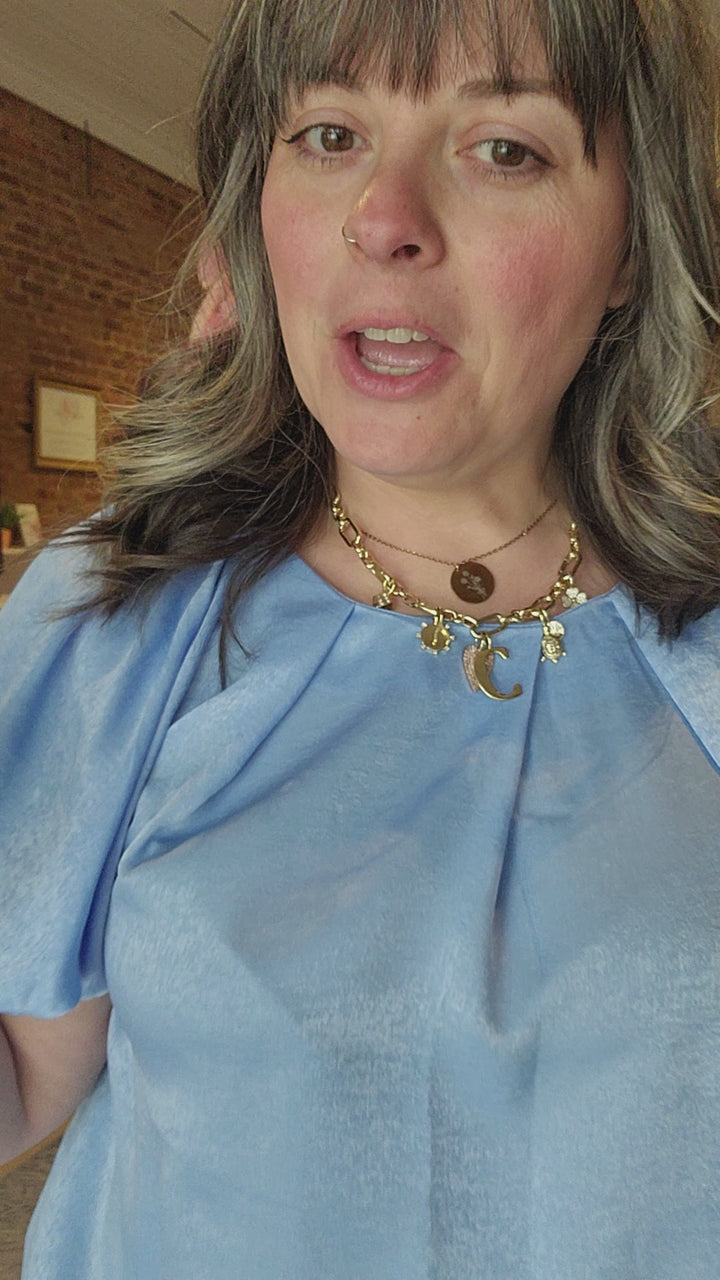 Blue Bubble Sleeve Blouse