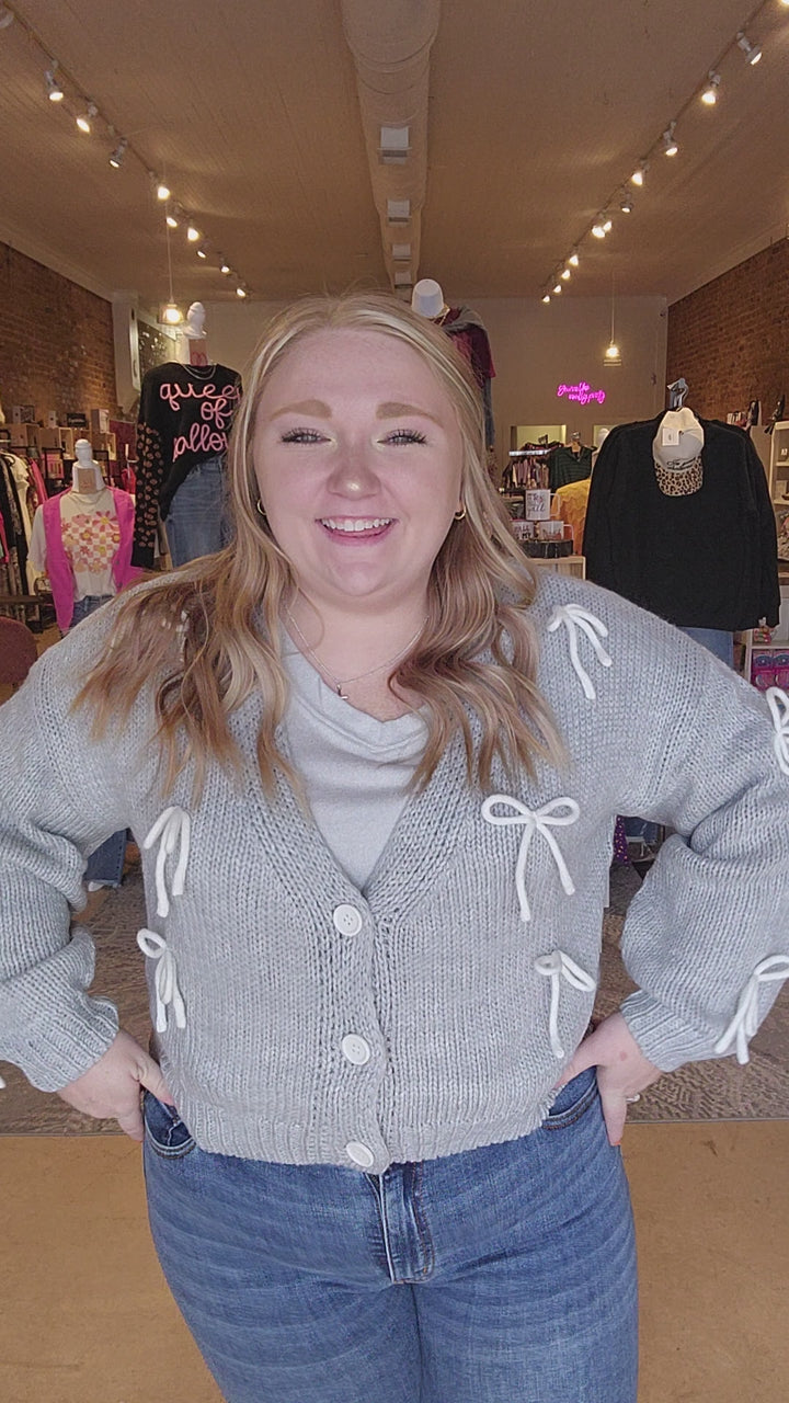 White Bow Button Sweater