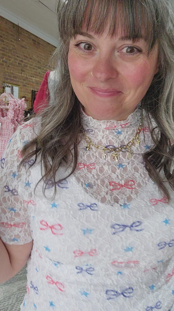 Stars and Bows Lace Mesh Top