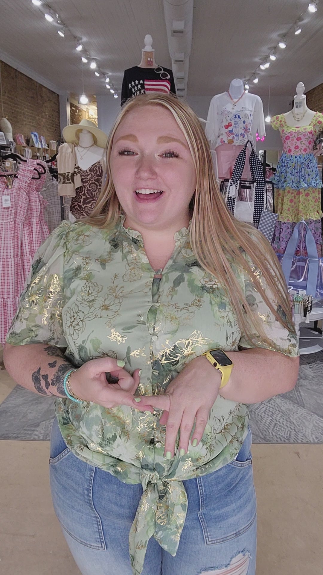 Tie Front Floral Blouse