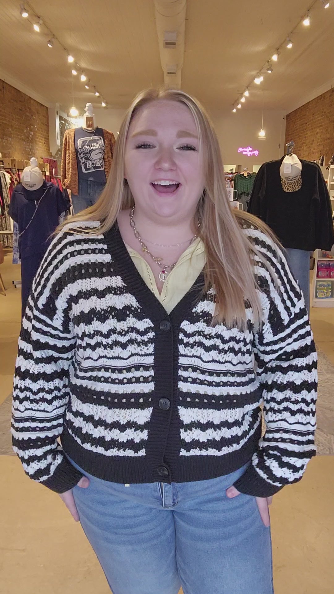 Black and White Crochet Button Cardigan