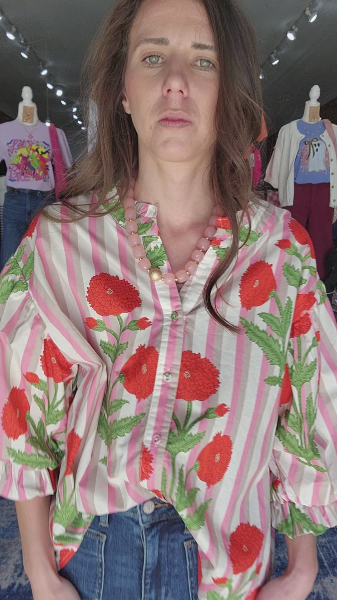 Stripe Floral Button Up Blouse