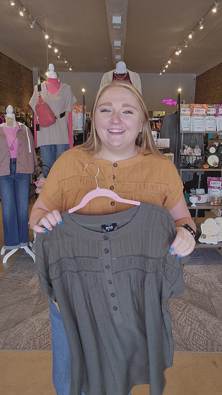Eyelet Trim Half Button Top