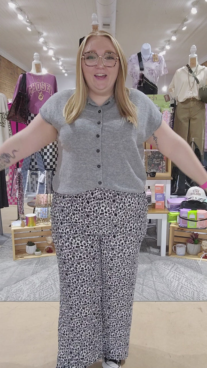 Wide Leg Leopard Pleated Pants