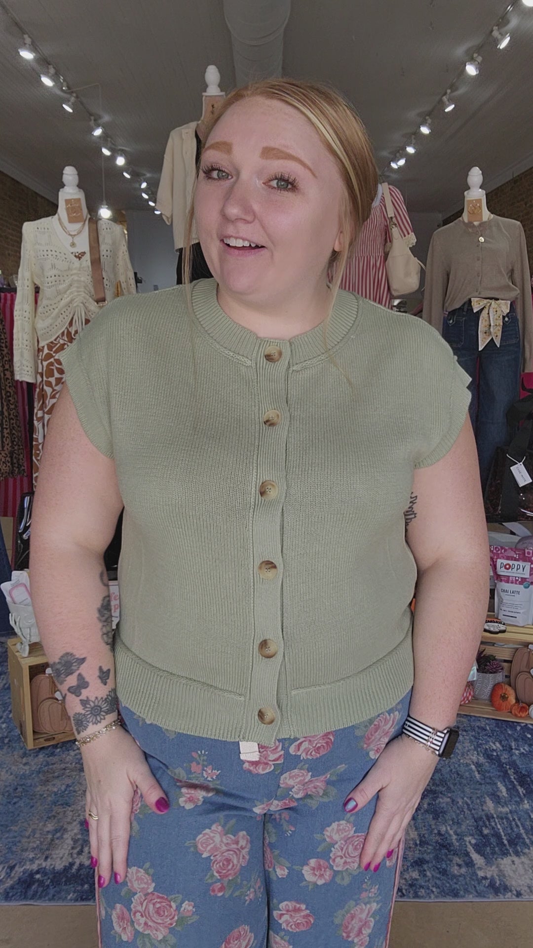 Sage Exposed Seam Short Sleeve Button Cardigan