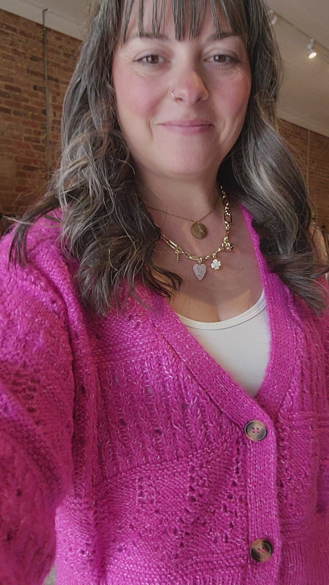 Magenta Oversized Button Cardigan