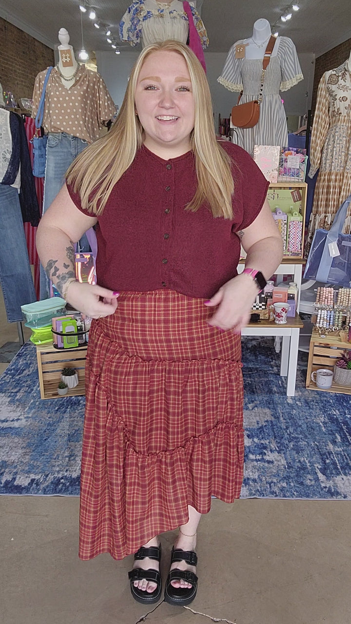 Plaid Ruffle Asymetrical Midi Skirt