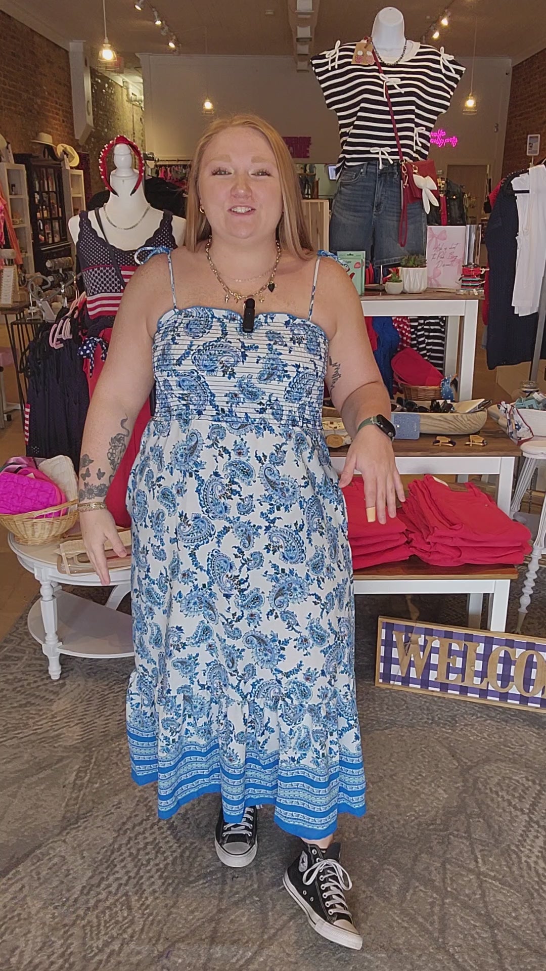 Blue Floral Smocked Dress
