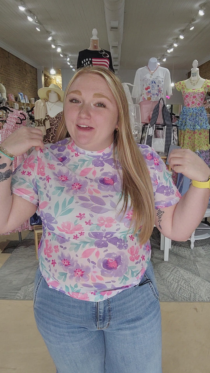 Watercolor Floral Mesh Top