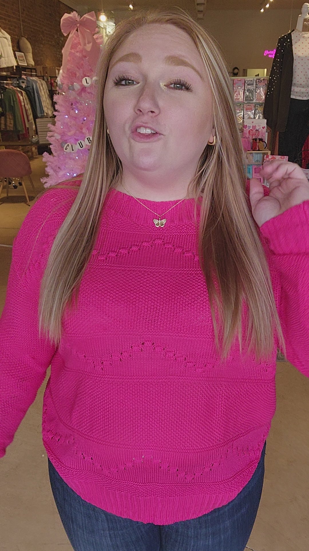 Pink Pointelle Sweater