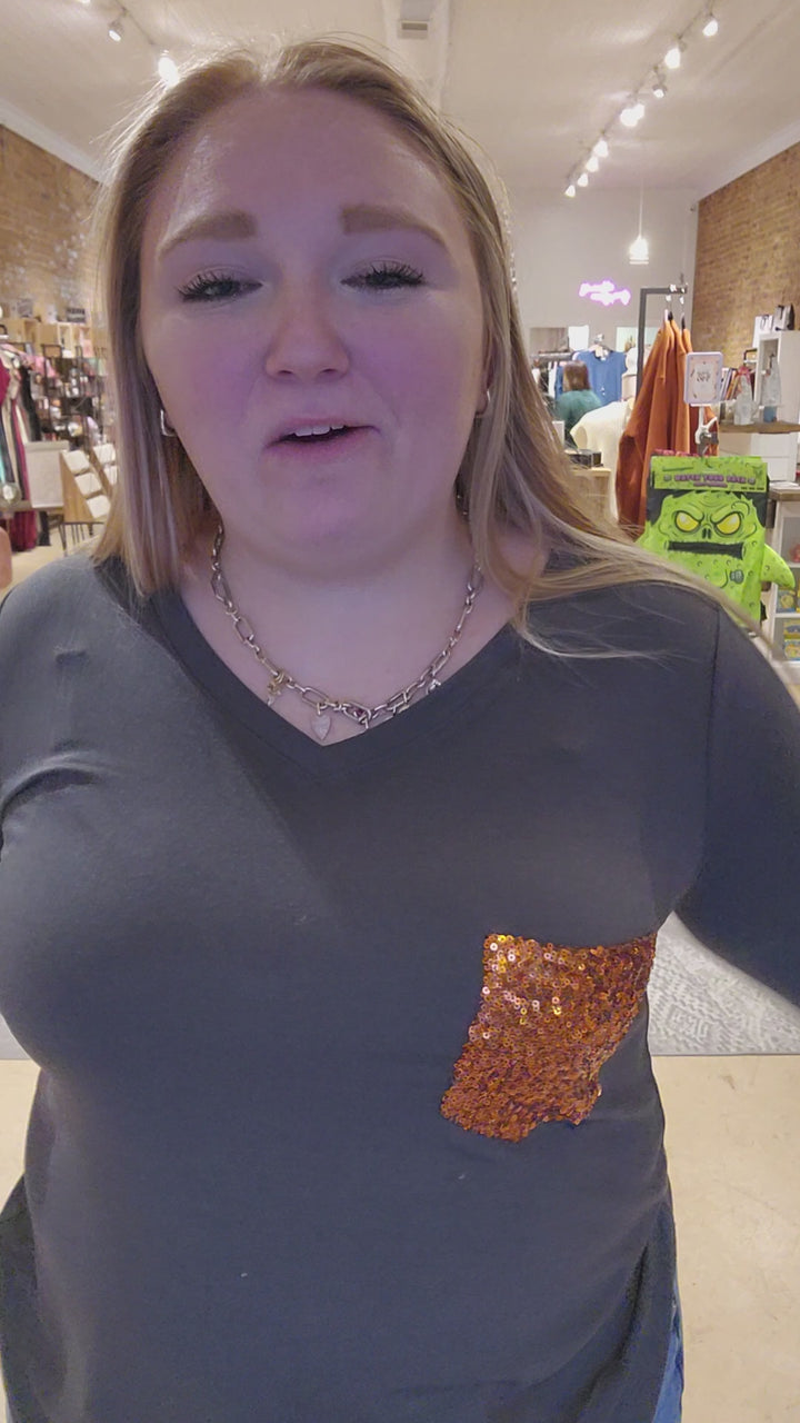 Sequin Pocket Long Sleeve Tee