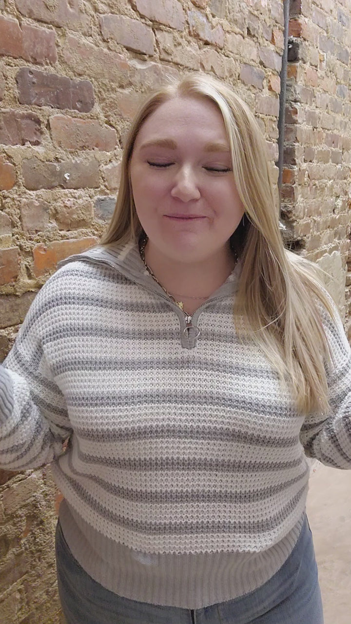 Stripe Knit 1/4 Zip Sweater