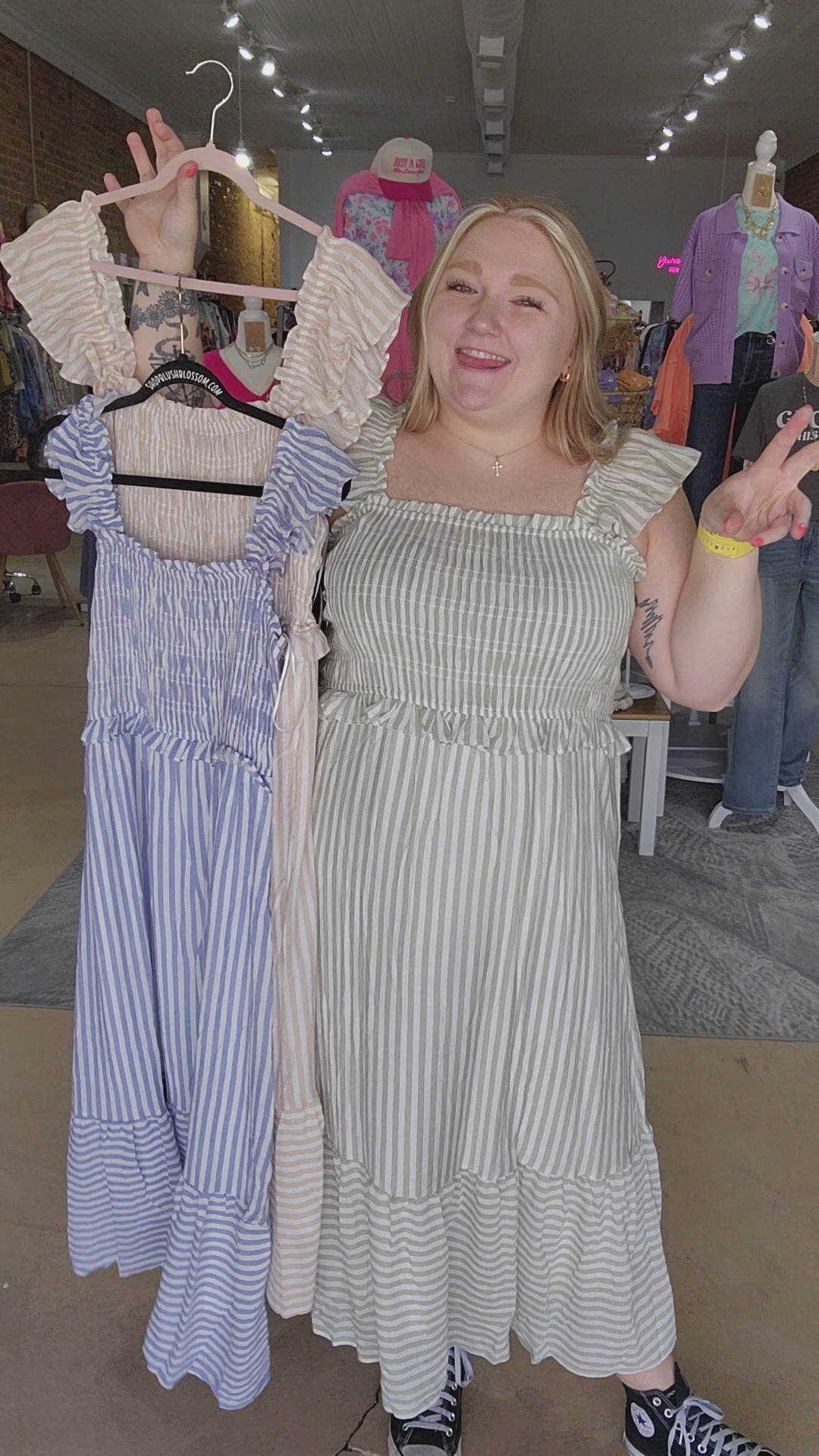 Stripe Smocked Midi Dress