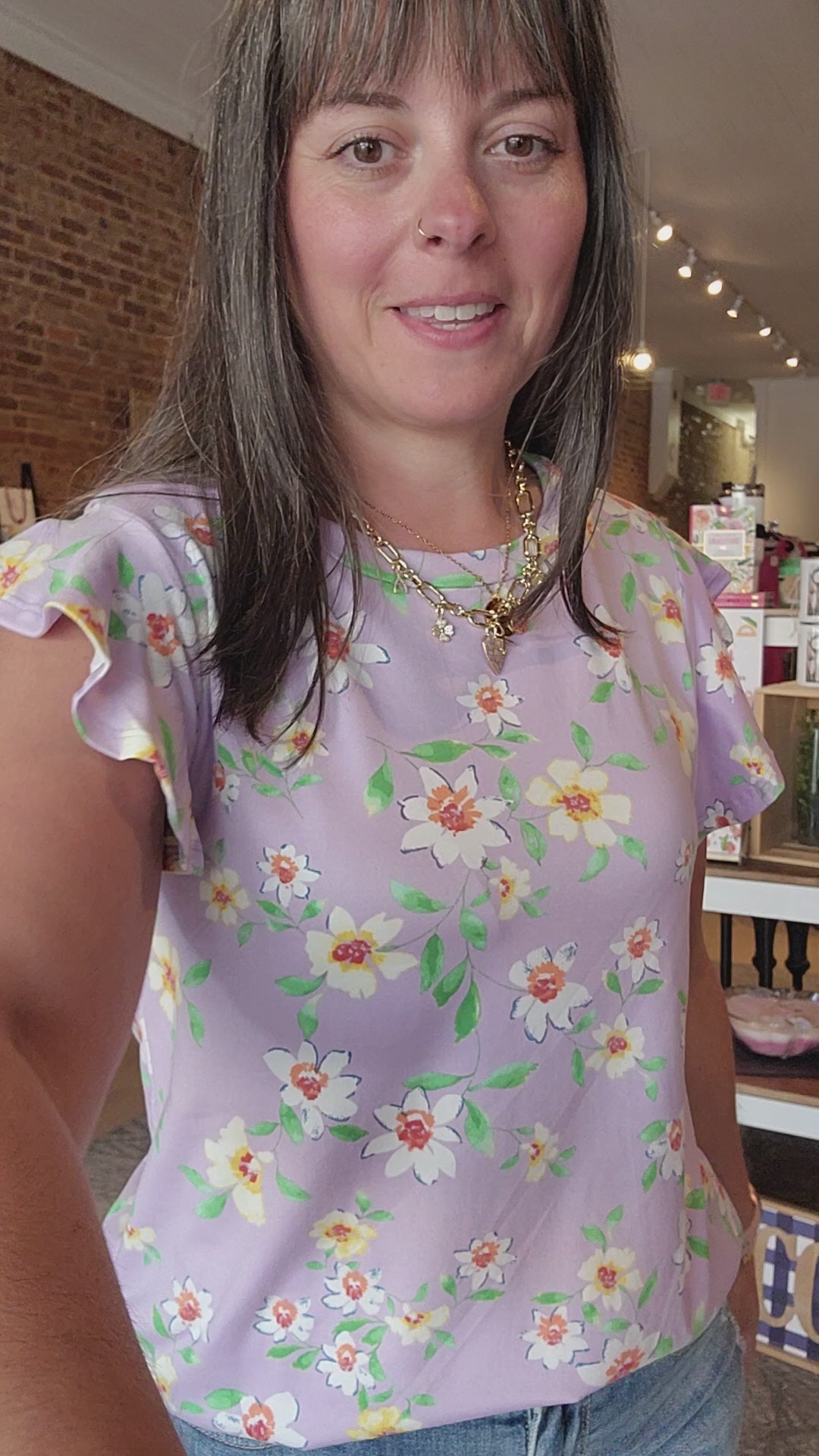 Lavender Slinky Floral Top