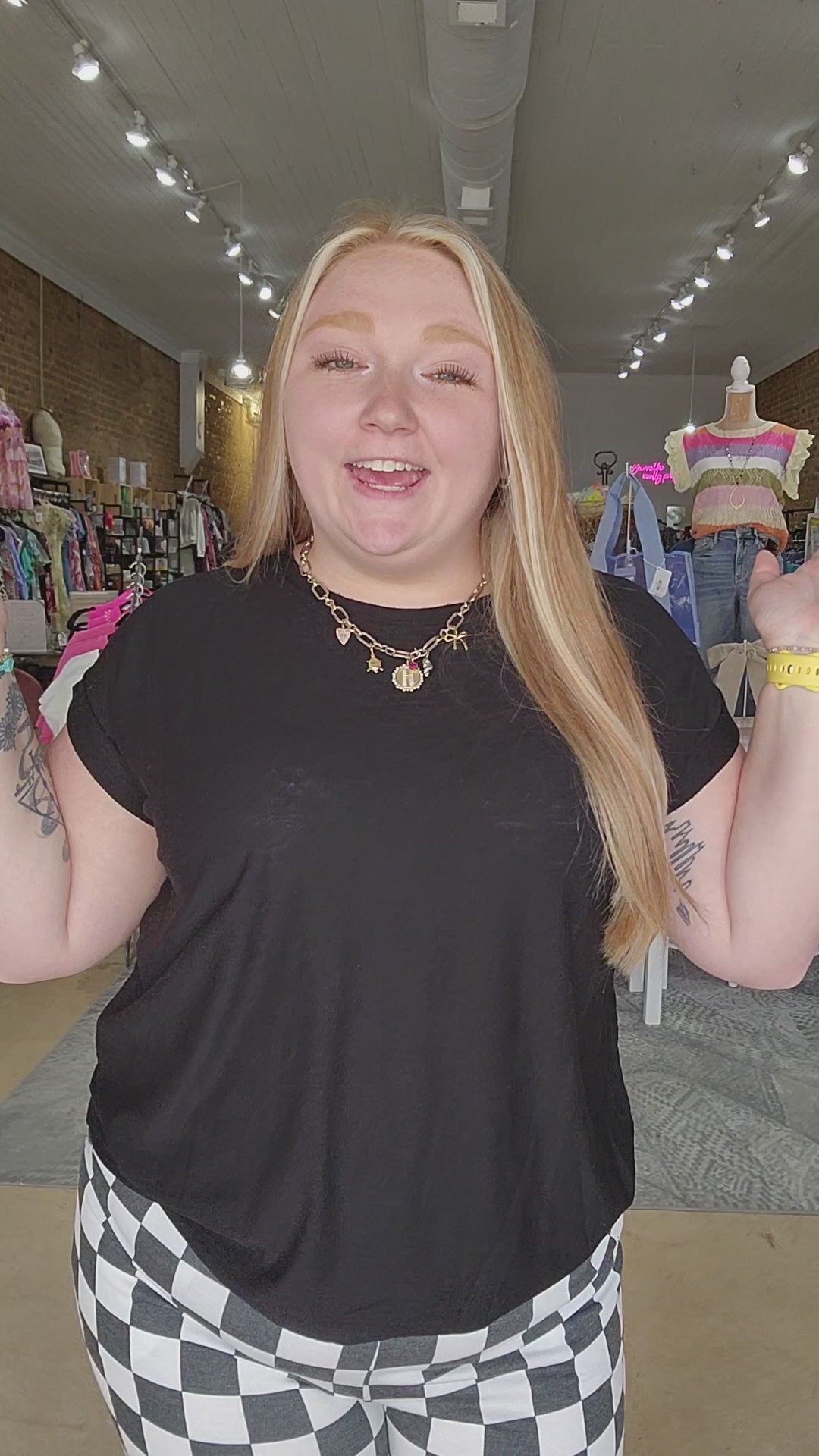 Black Rolled Cuffed Slub Tee