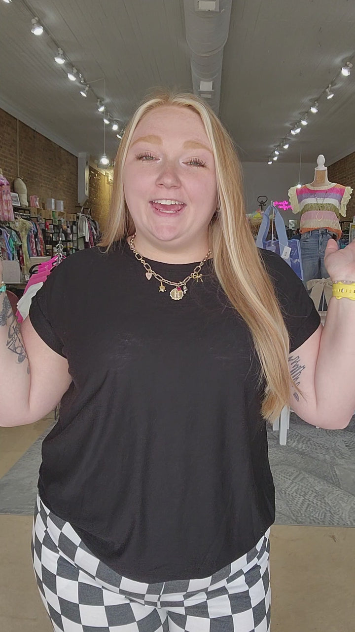 Black Rolled Cuffed Slub Tee
