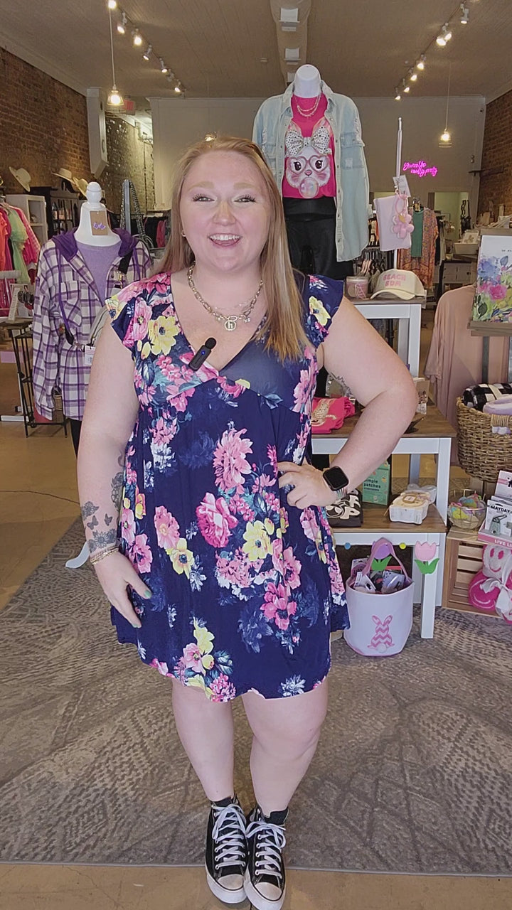 Navy Floral Babydoll Dress