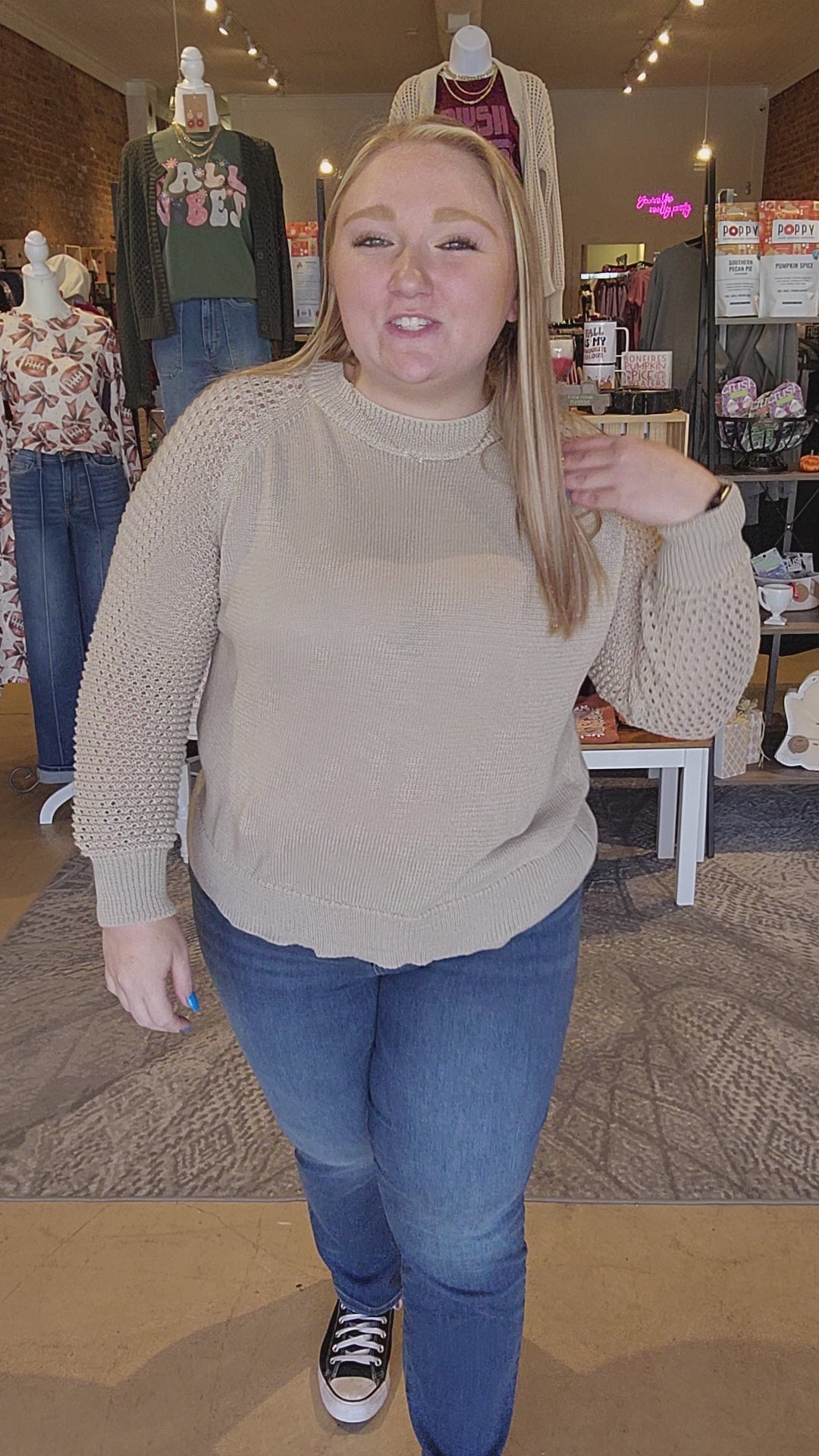 Taupe Crochet Sweater