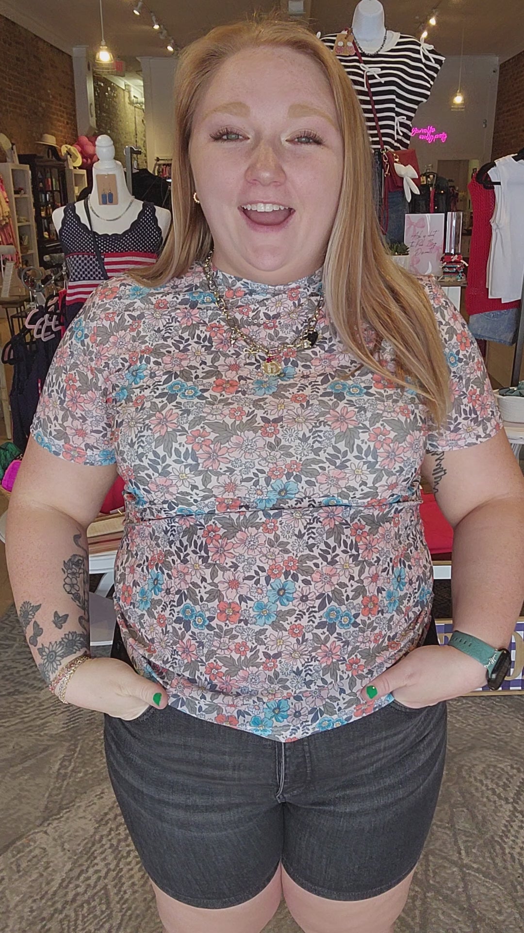 Multi Color Floral Mesh Top