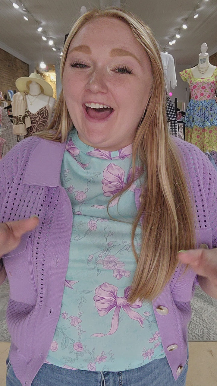 Purple Bow Mesh Top