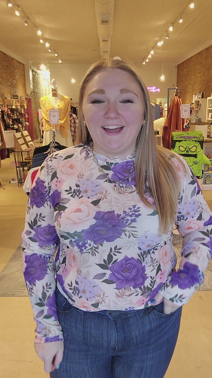 Purple Floral Mesh Shirt