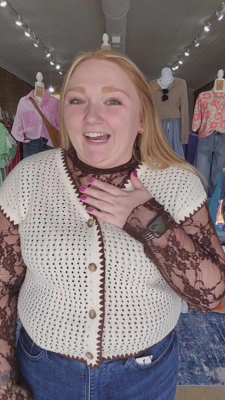 Chocolate Floral Lace Mesh Top