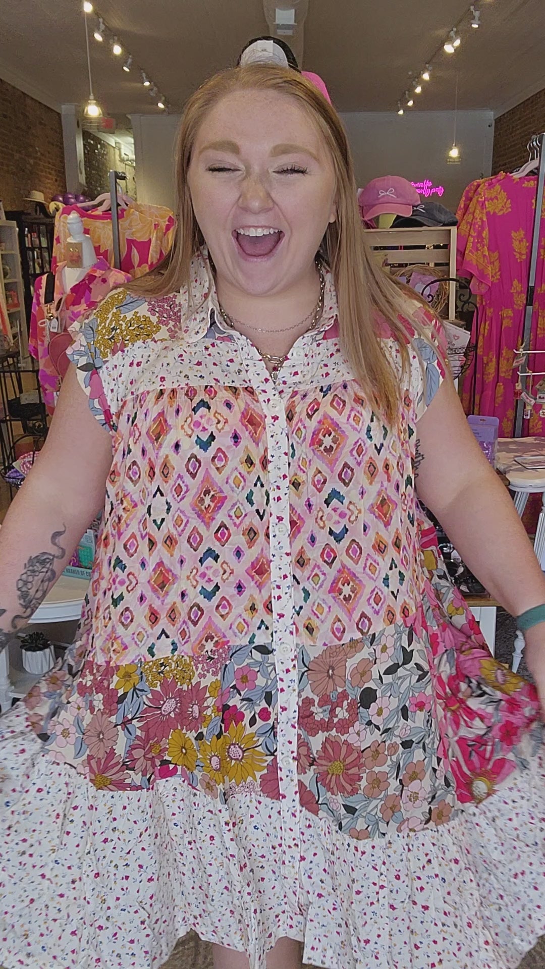 Mix Print Button Dress