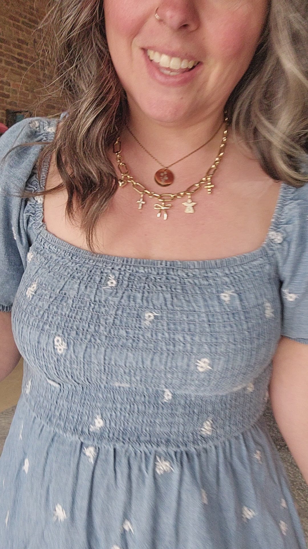 Embroidered Chambray Midi Dress