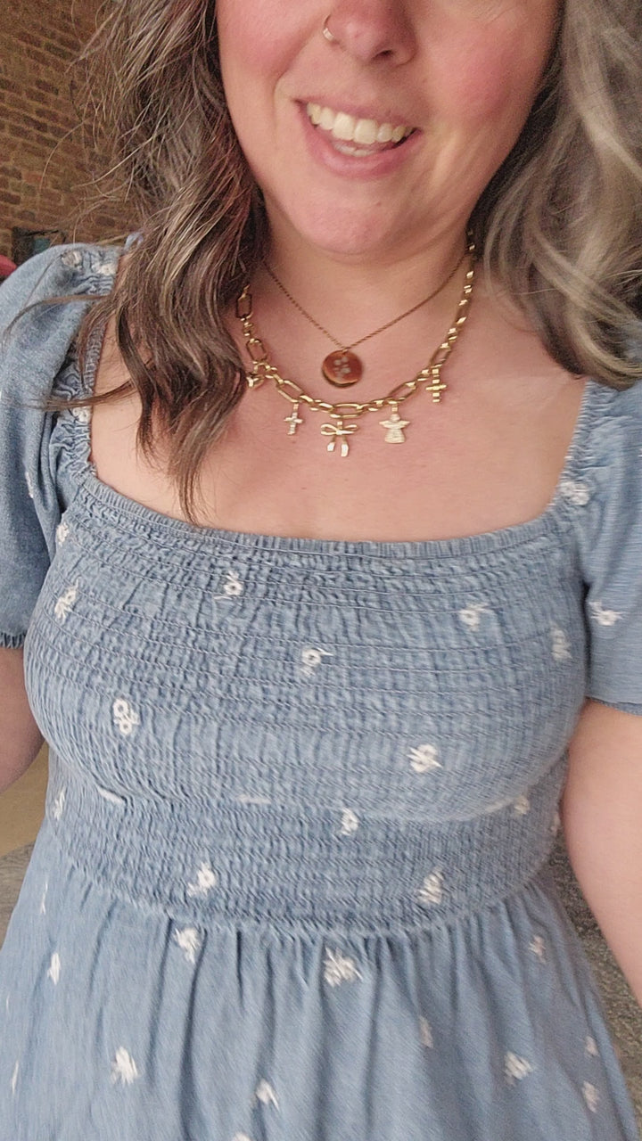 Embroidered Chambray Midi Dress