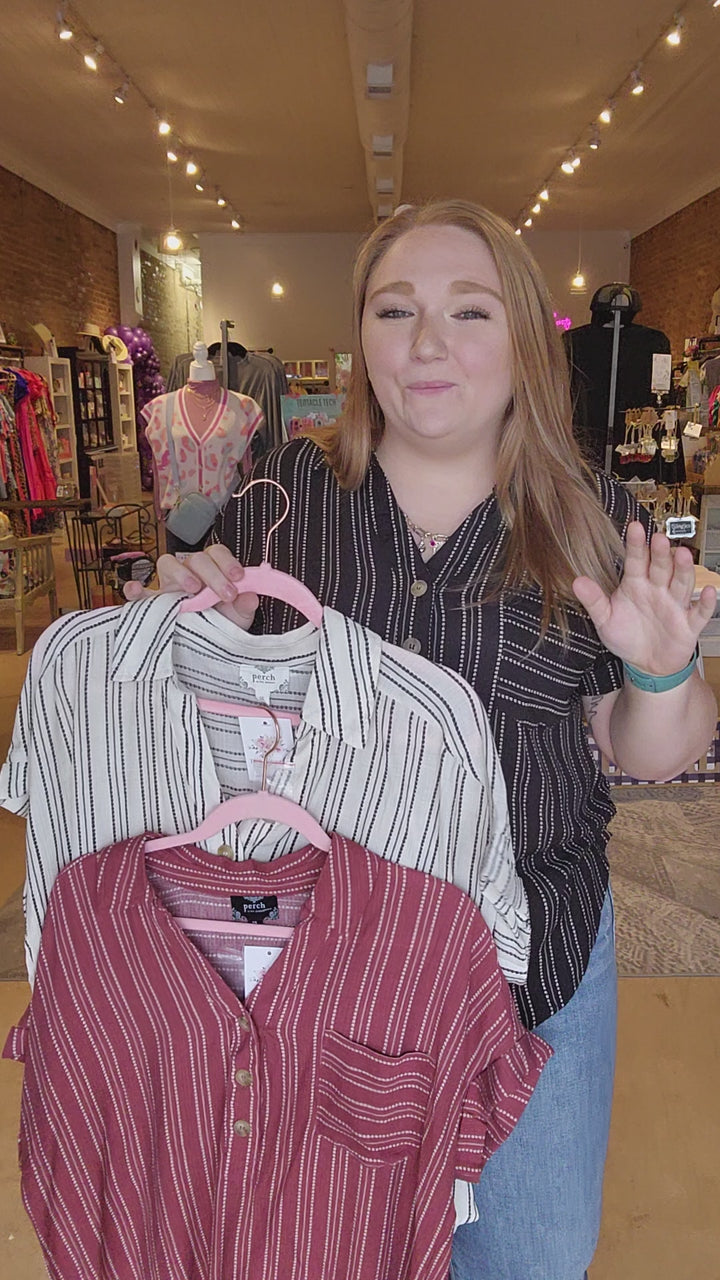 Stripe Half Button Top